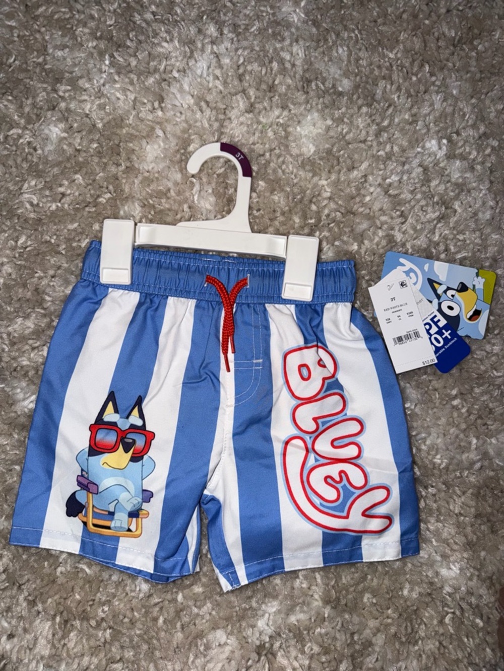 Bluey Kids Striped swim Shorts - Blue and White BNWT 3T eco friendly lining